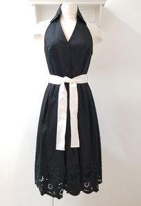 Spencer Jeremy Black Sleeveless Halter Dress Floral Cutout Scallop Hem NWT Sz 6